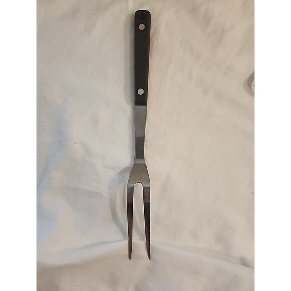 Vintage FLINT USA stainless Carving Fork Serving Meat Black handle 12" - Picture 4 of 4